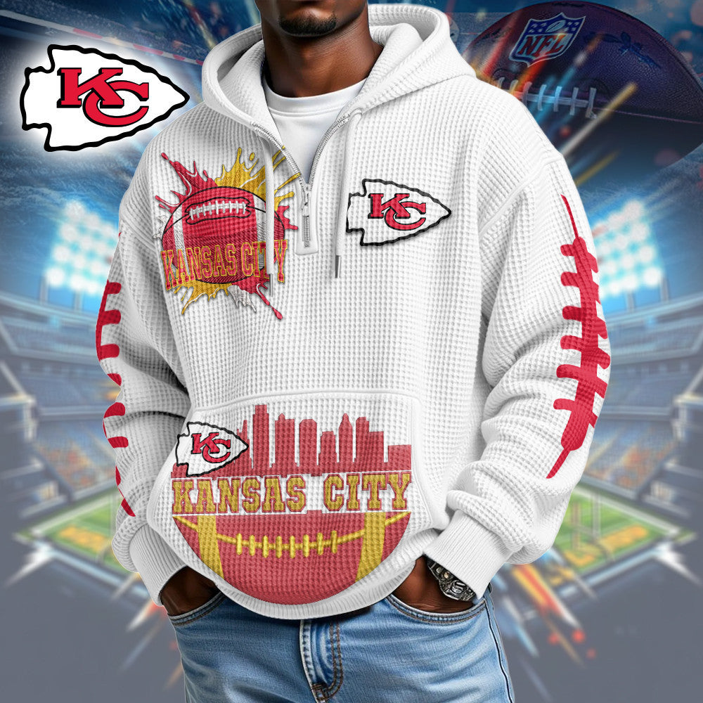 Kansas City Chiefs | Premium NFL Waffle Zipper Long Sleeve Hooded Sweatshirt HI Secondary image