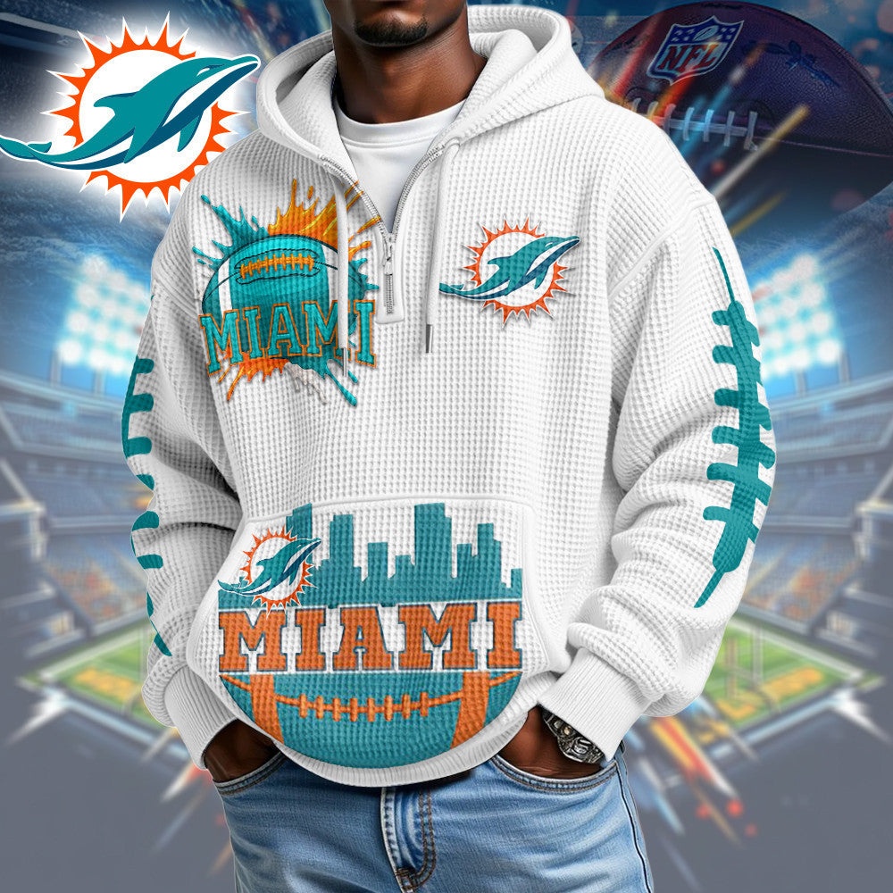 Miami Dolphins | Premium NFL Waffle Zipper Long Sleeve Hooded Sweatshirt HI