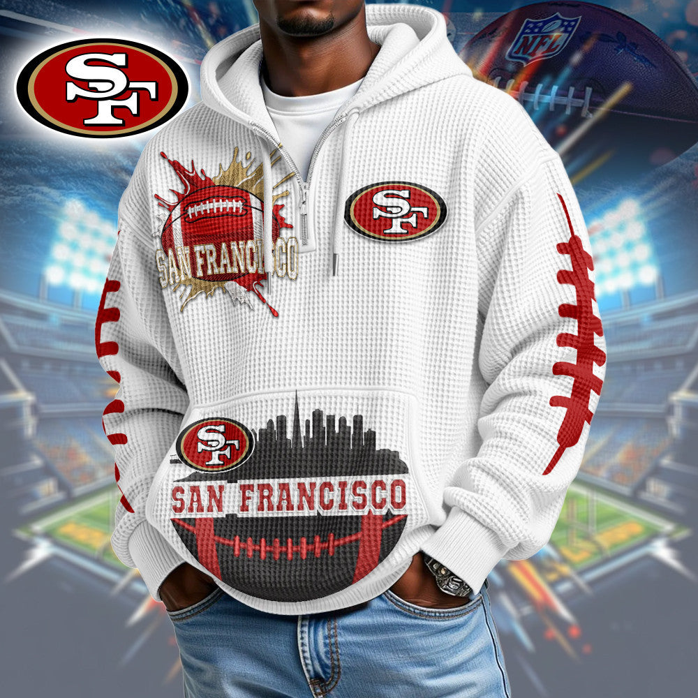 San Francisco 49ers | Premium NFL Waffle Zipper Long Sleeve Hooded Sweatshirt HI Secondary image