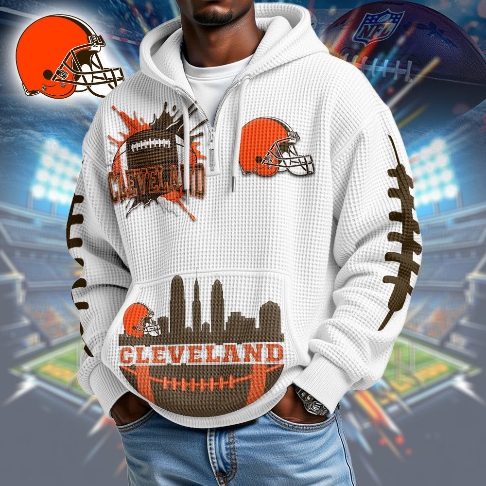 Cleveland Browns | Premium NFL Waffle Zipper Long Sleeve Hooded Sweatshirt