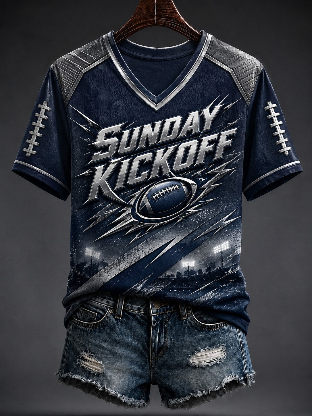 Women's Football SUNDAY KICKOFF Printed V-neck T-shirt Main image