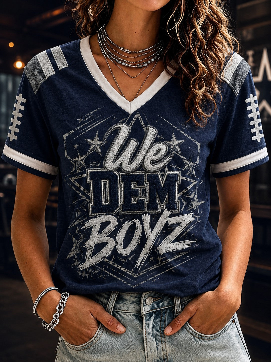 Women's Football We Dem Boyz Printed V-neck T-shirt Main image