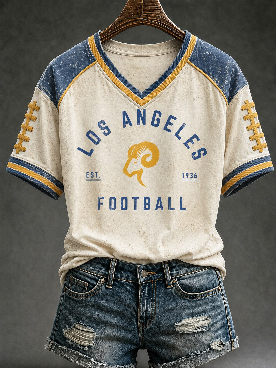 Women's Football Los Angeles Printed V-neck T-shirt Main image
