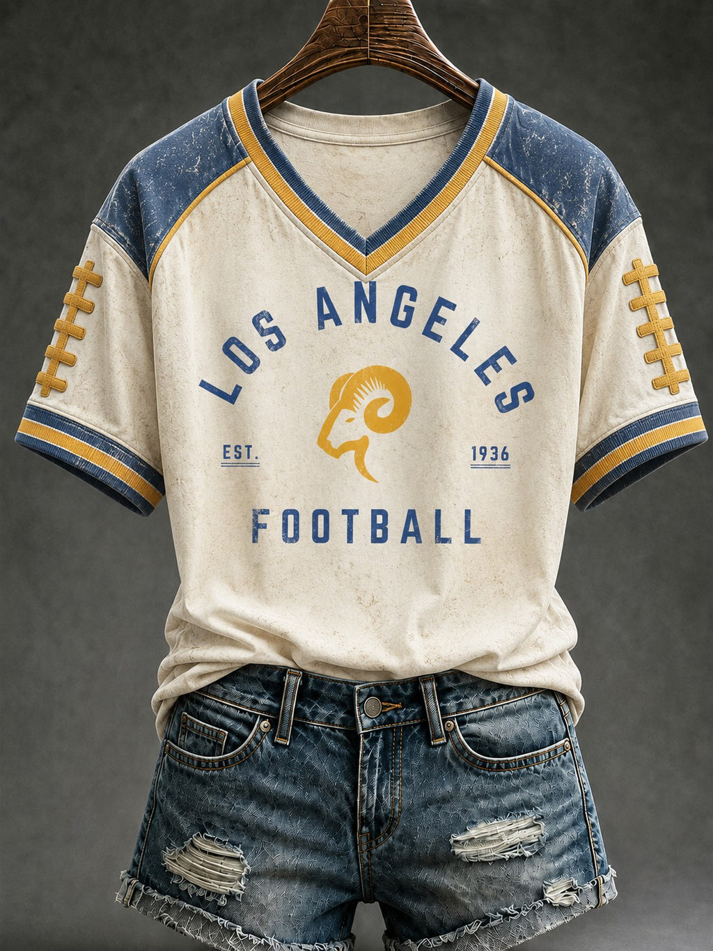 Women's Football Los Angeles Printed V-neck T-shirt