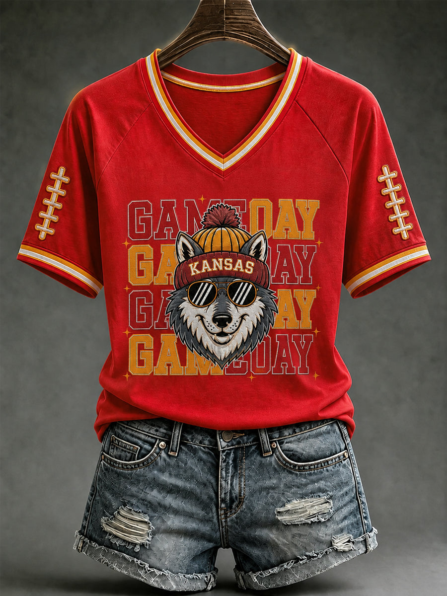 Women's Football Gameday Gift For Football Fans V-neck Short Sleeve T-shirt Main image