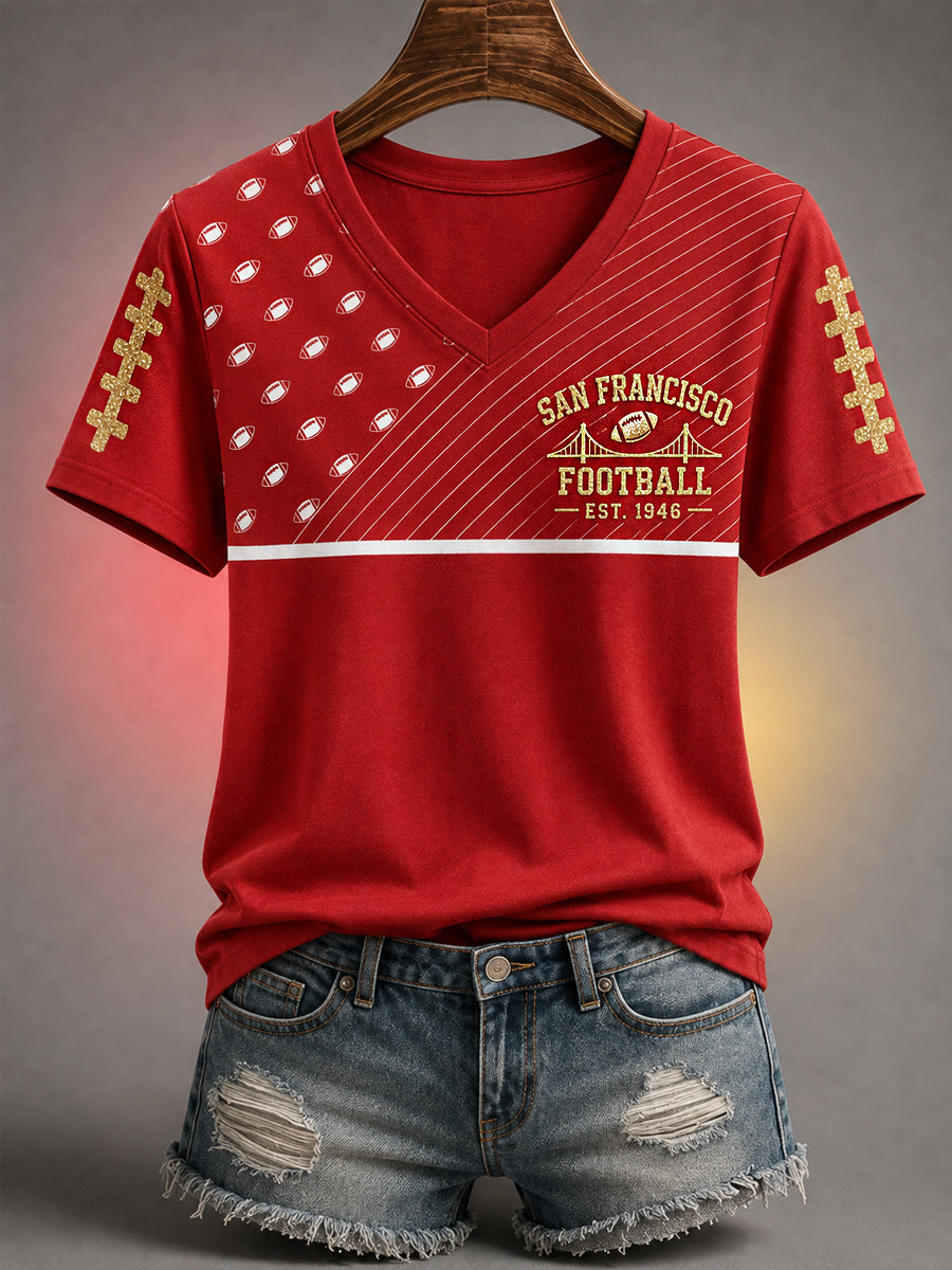 Women's Football Gameday Gift For Football Fans Casual V-Neck Tee
