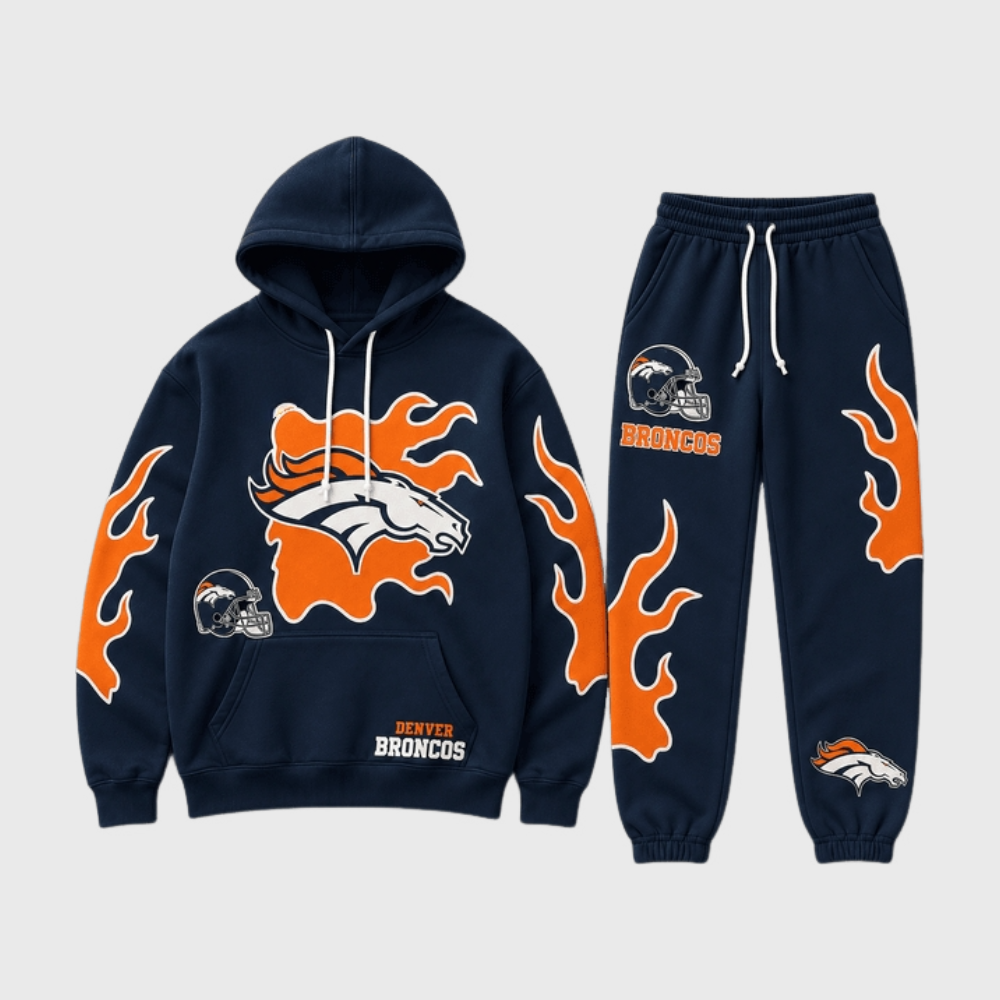 Denver Broncos Flame‑Print Hoodie Jogger Matching Tracksuit Main image