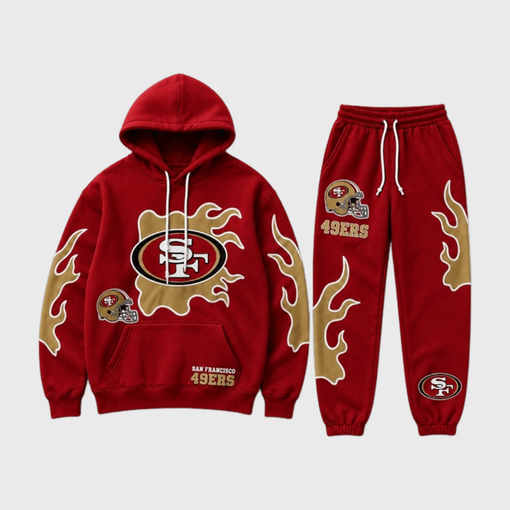 San Francisco 49ers Flame‑Print Hoodie Jogger Matching Tracksuit Main image