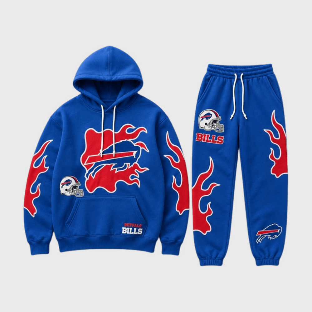 Buffalo Bills Flame‑Print Hoodie Jogger Matching Tracksuit
