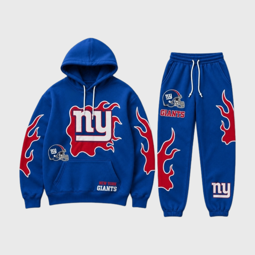 New York Giants Flame‑Print Hoodie Jogger Matching Tracksuit