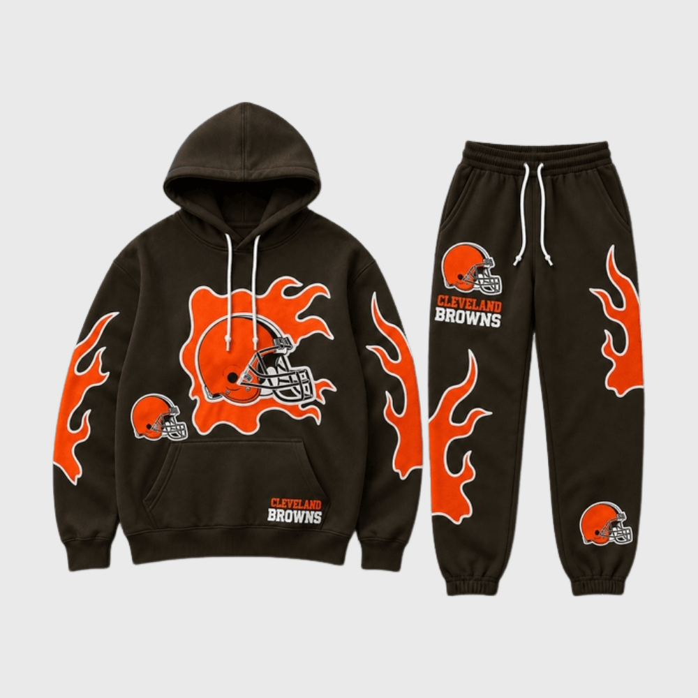 Cleveland Browns Flame‑Print Hoodie Jogger Matching Tracksuit