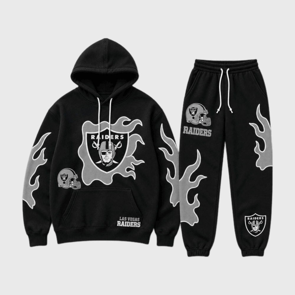 Las Vegas Raiders Flame‑Print Hoodie Jogger Matching Tracksuit
