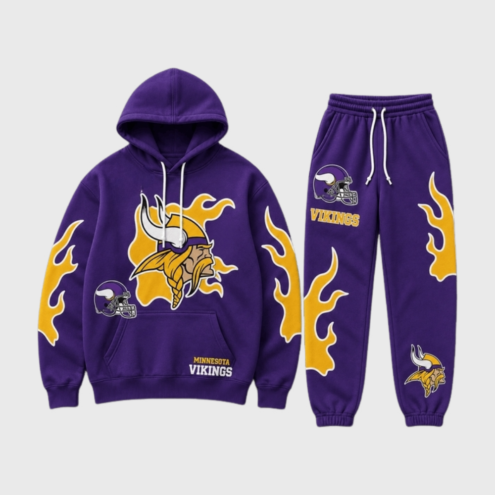 Minnesota Vikings Flame‑Print Hoodie Jogger Matching Tracksuit