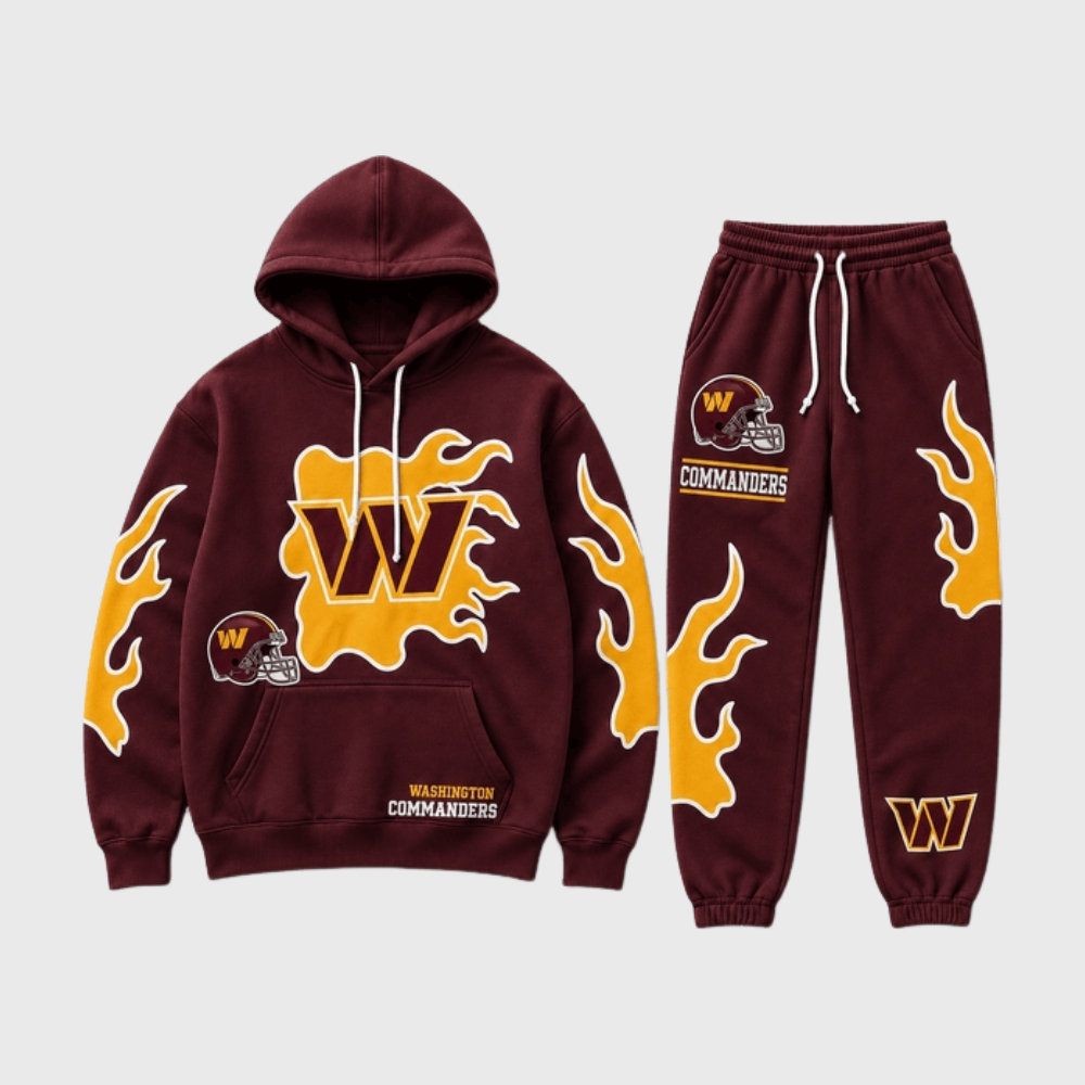 Washington Commanders Flame‑Print Hoodie Jogger Matching Tracksuit