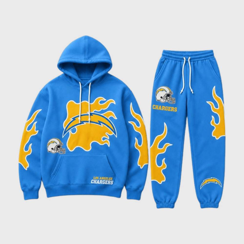 Los Angeles Chargers Flame‑Print Hoodie Jogger Matching Tracksuit Main image