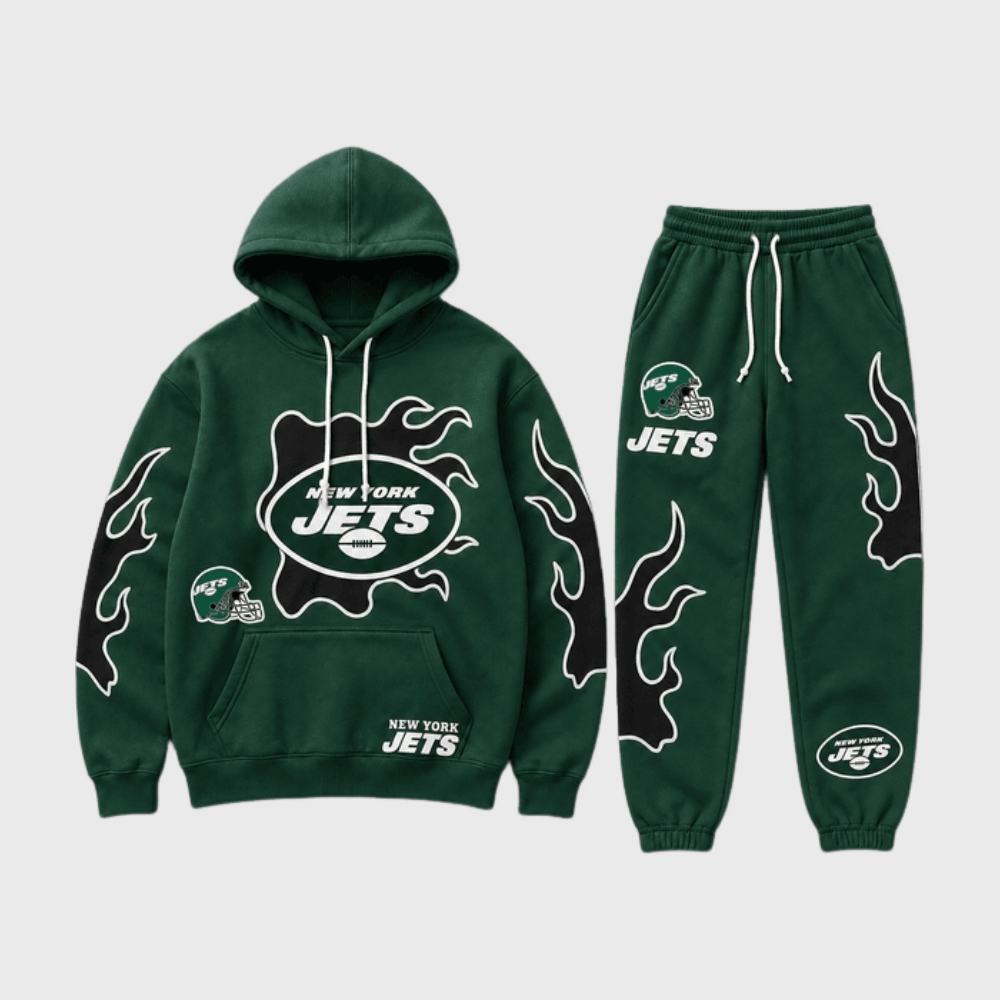 New York Jets Flame‑Print Hoodie Jogger Matching Tracksuit Main image