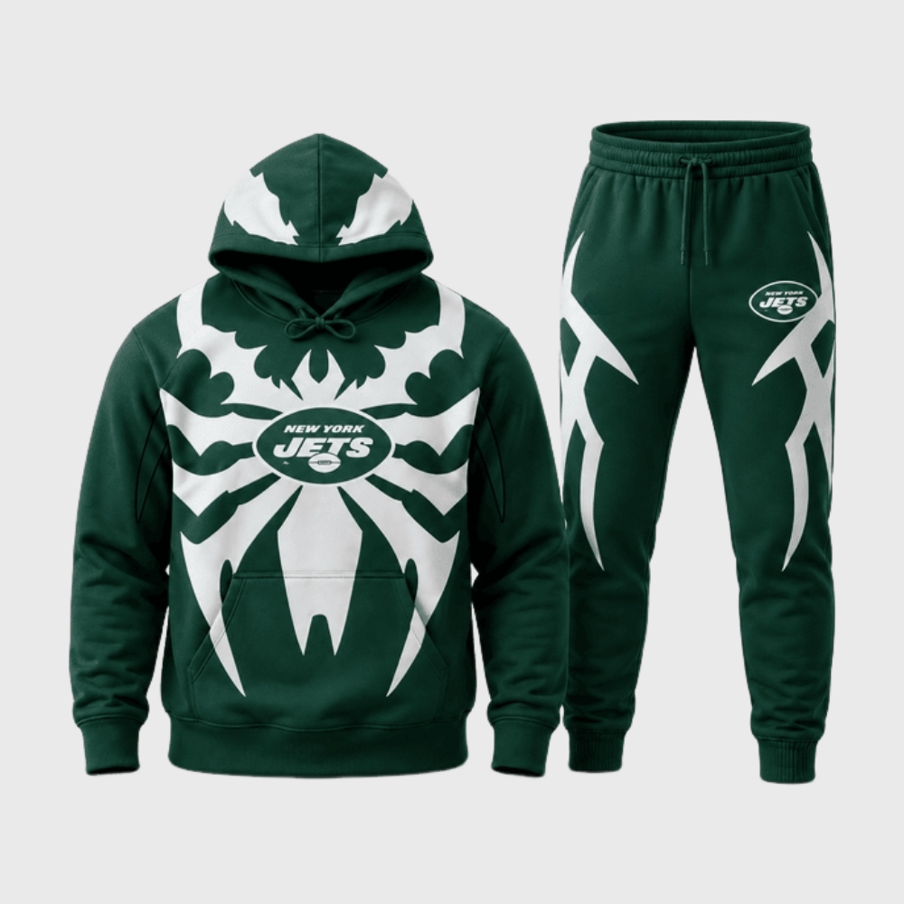New York Jets Tribal Spider Hoodie Jogger Matching Tracksuit