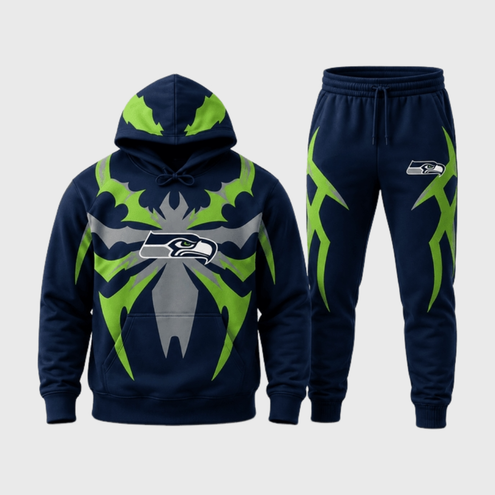 Seattle Seahawks Spider Tribal Hoodie Jogger Matching Set
