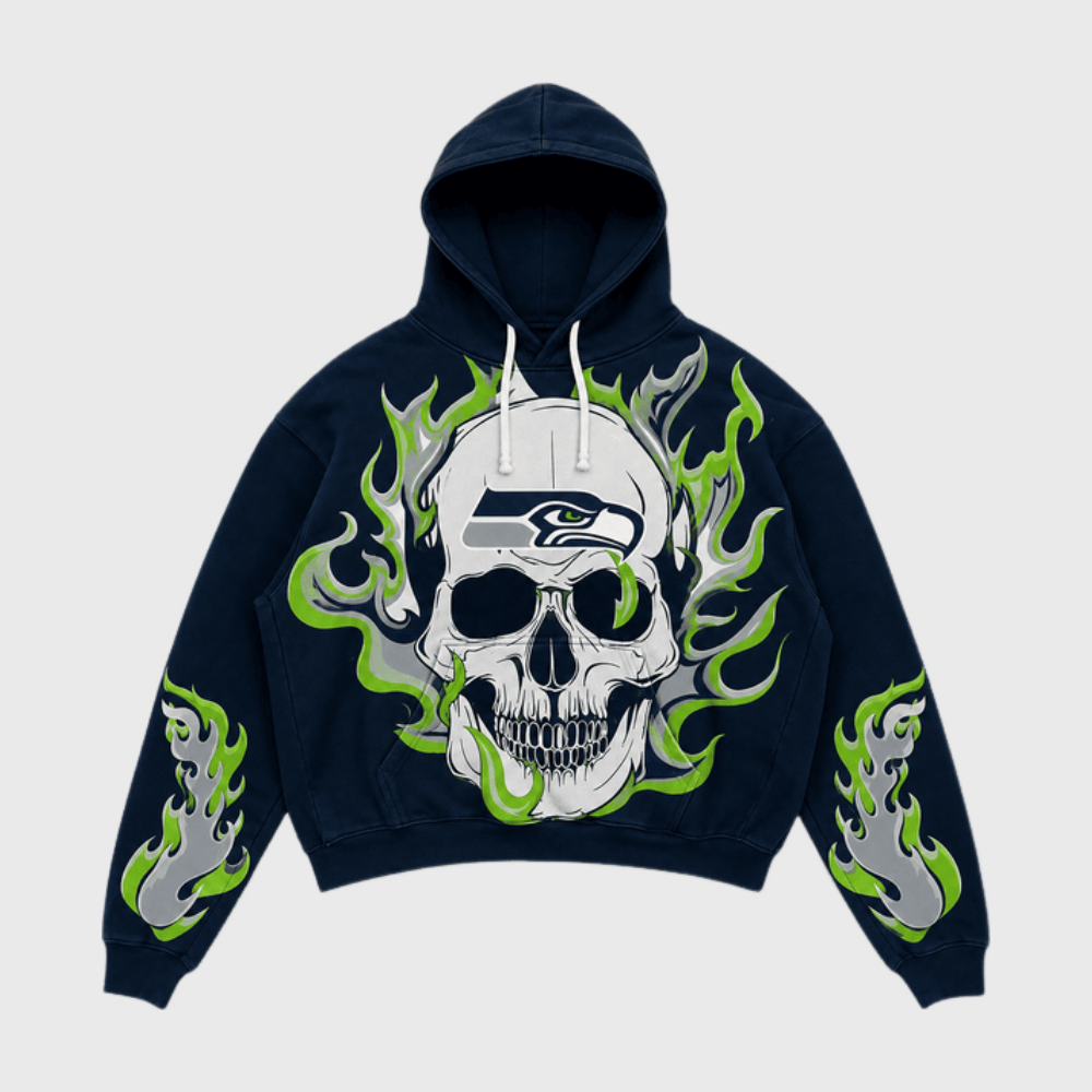 Seattle Seahawks Skull Flame Graphic Hoodie Main image