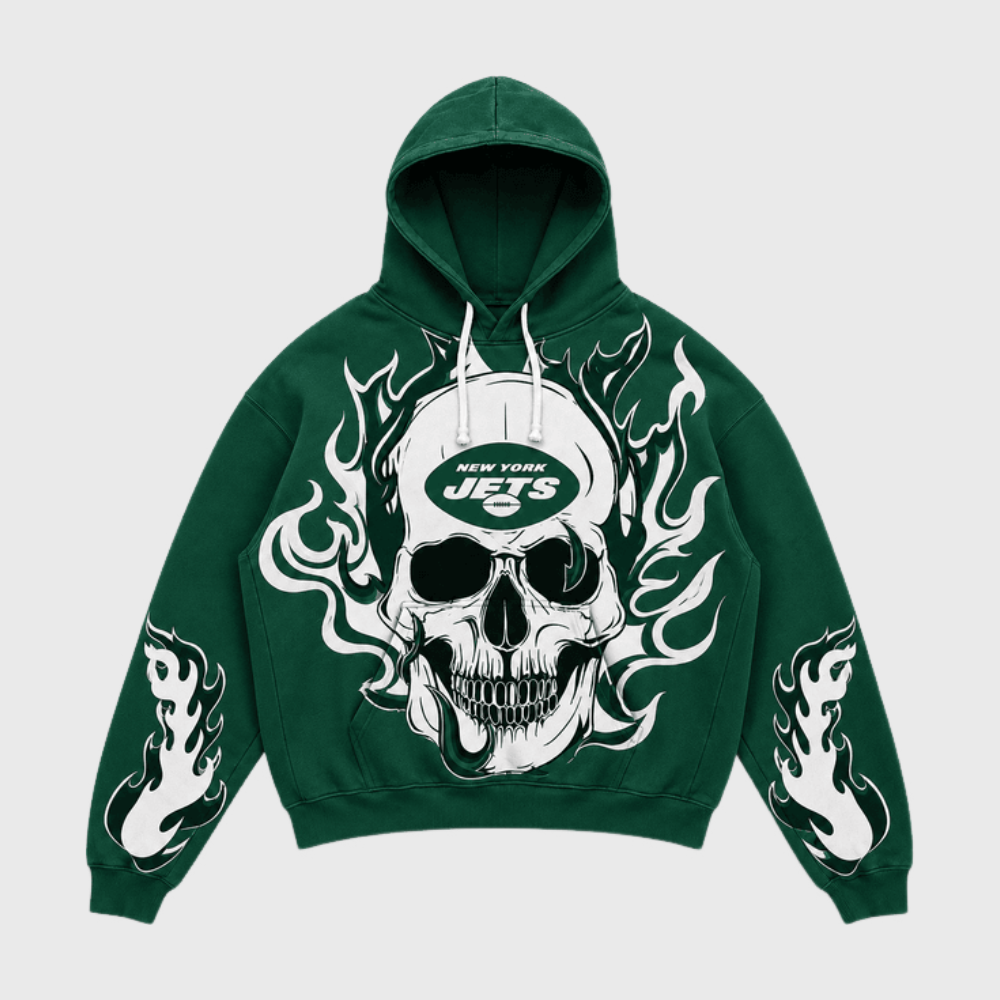 New York Jets Skull Flame Graphic Hoodie