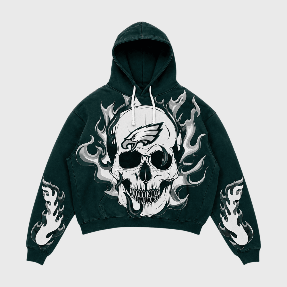 Philadelphia Eagles Skull Flame Graphic Hoodie