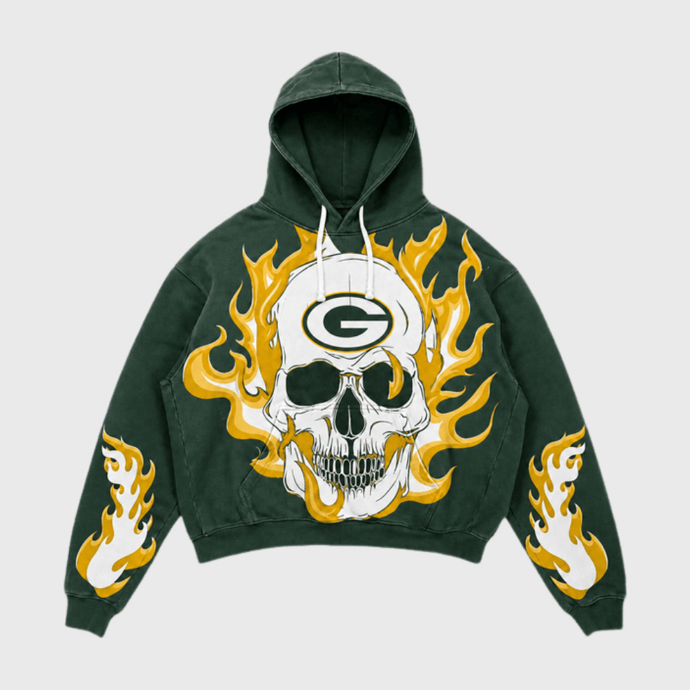 Green Bay Packers Skull & Flame Graphic Hoodie Main image