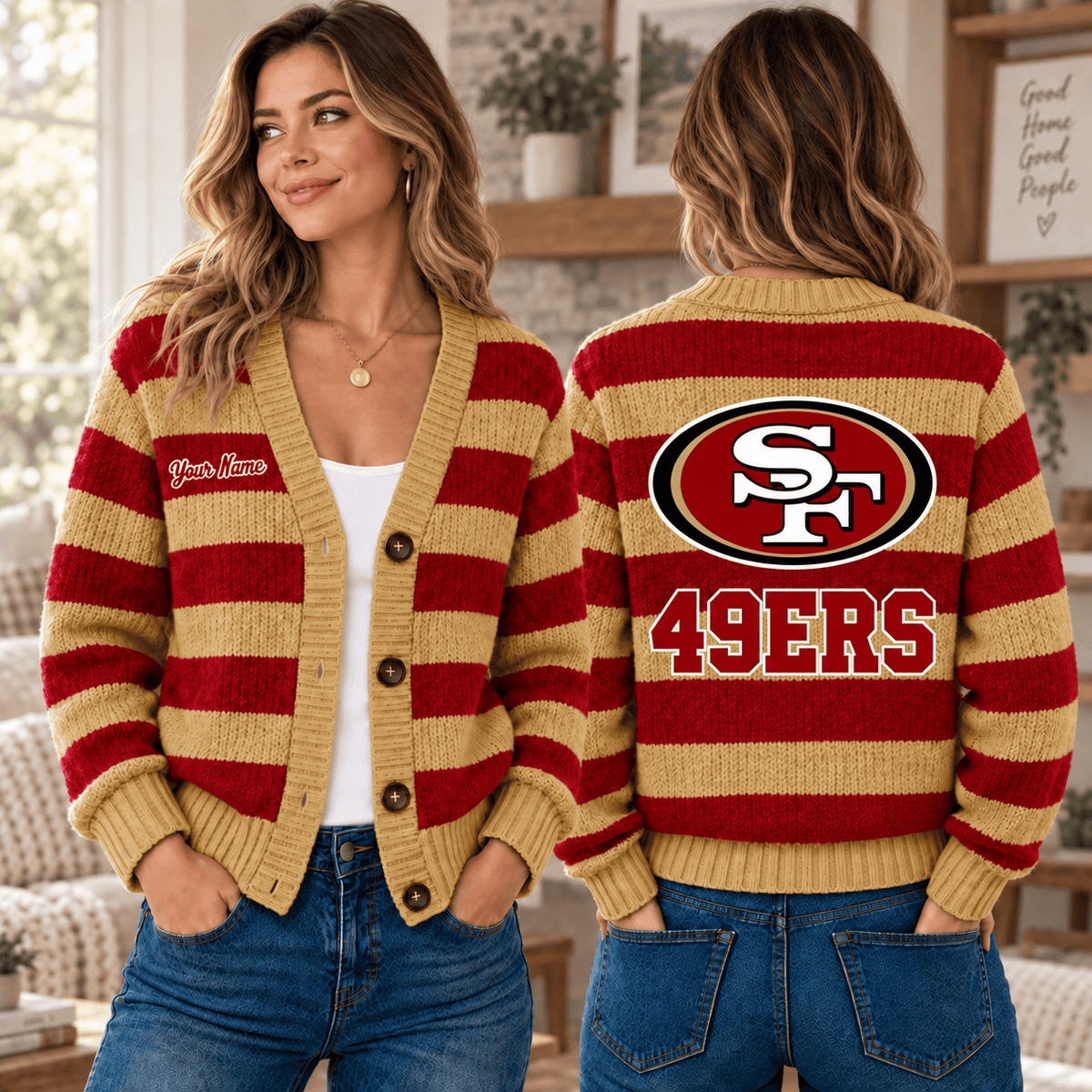 San Francisco 49ers NFL Ugly Cardigan Custom Name For Fan