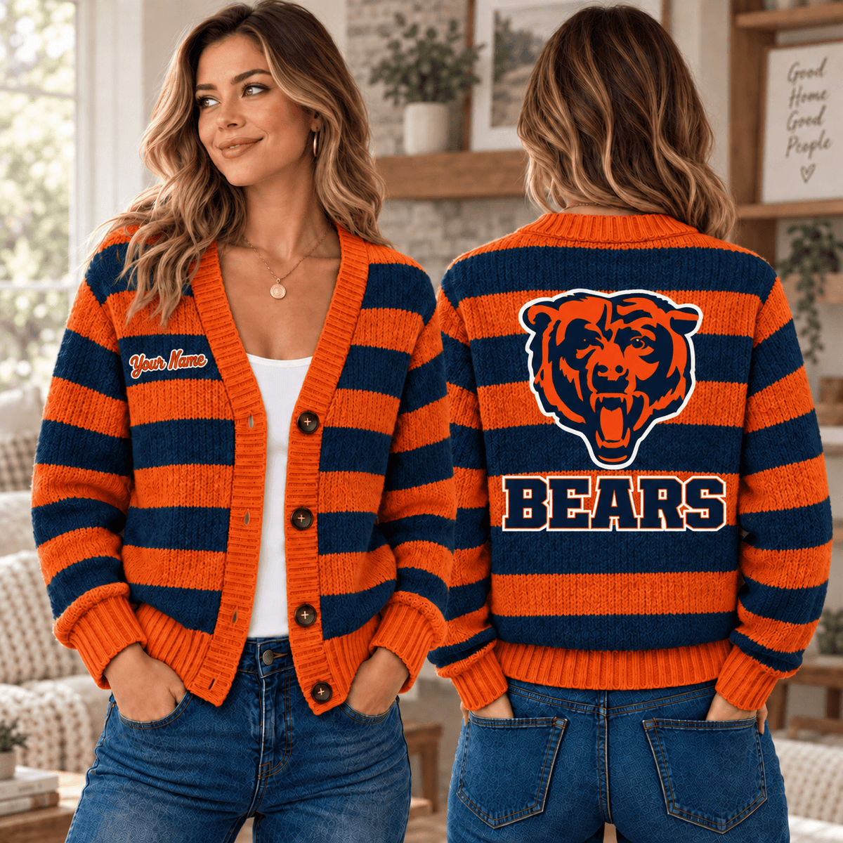 Chicago Bears NFL Ugly Cardigan Custom Name For Fan