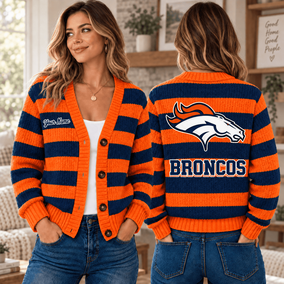 Denver Broncos NFL Ugly Cardigan Custom Name For Fan Main image