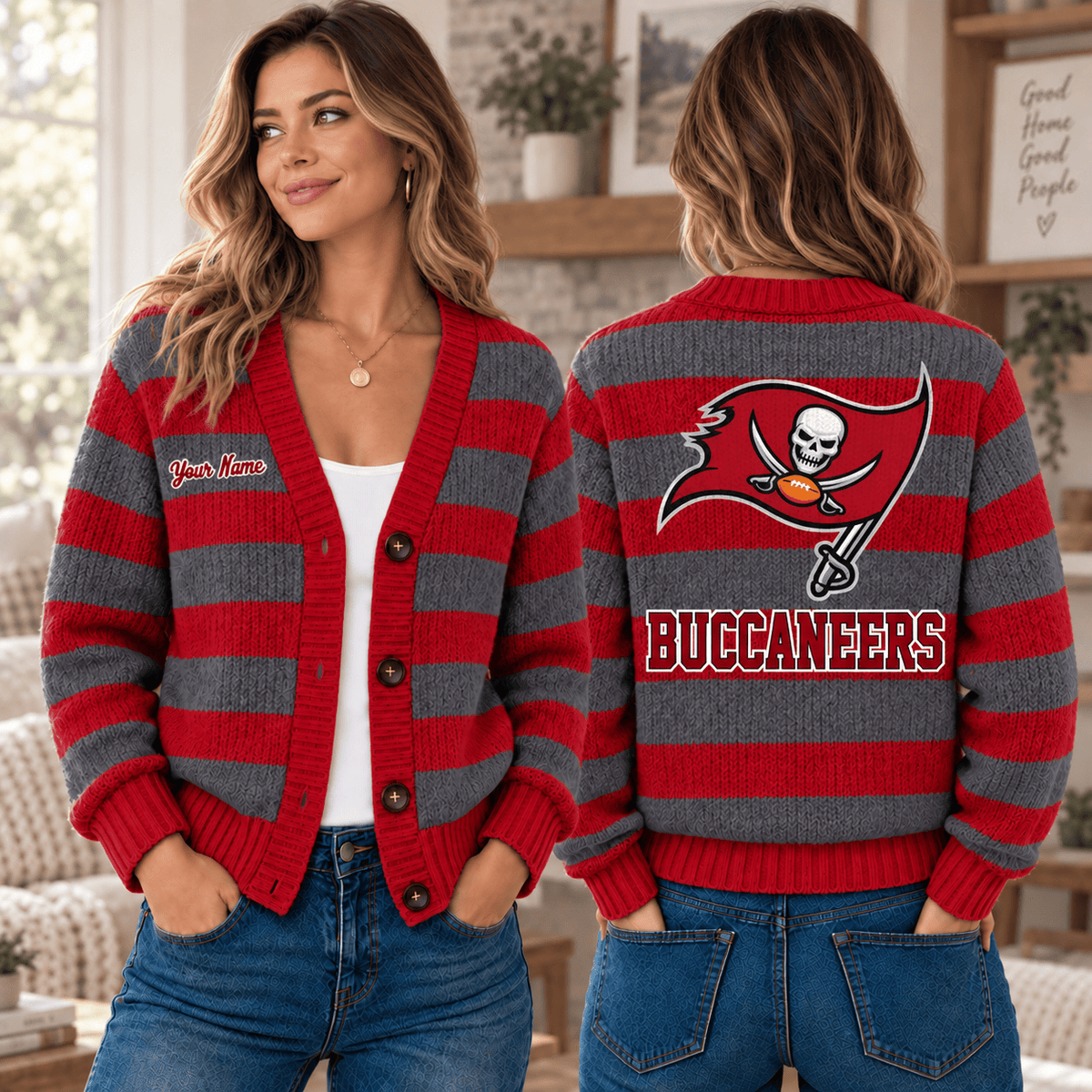Tampa Bay Buccaneers NFL Ugly Cardigan Custom Name For Fan