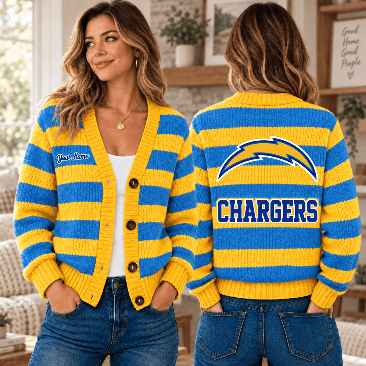 Los Angeles Chargers NFL Ugly Cardigan Custom Name For Fan