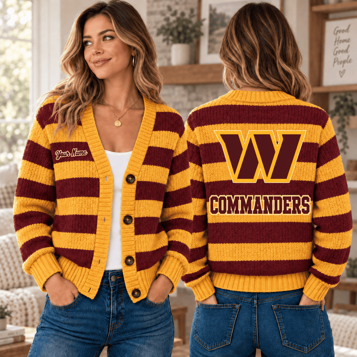 Washington Commanders NFL Ugly Cardigan Custom Name For Fan