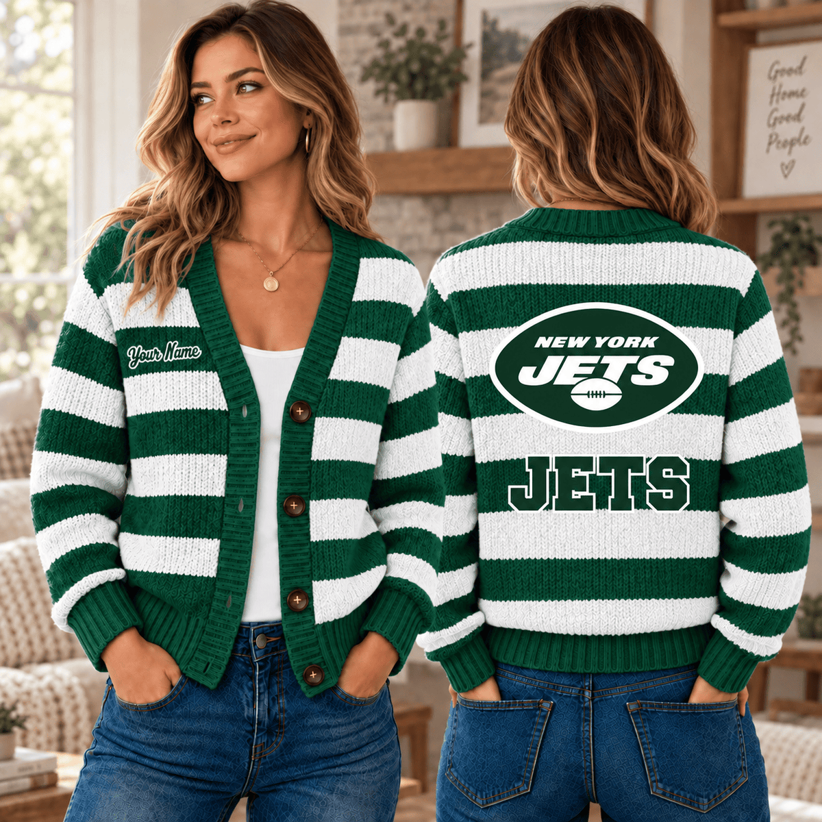 New York Jets NFL Ugly Cardigan Custom Name For Fan
