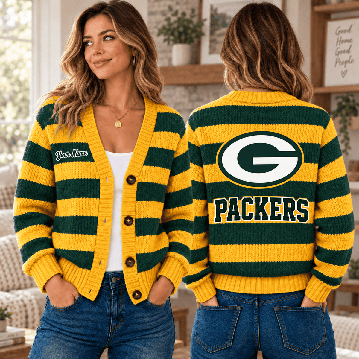 Green Bay Packers NFL Ugly Cardigan Custom Name For Fan