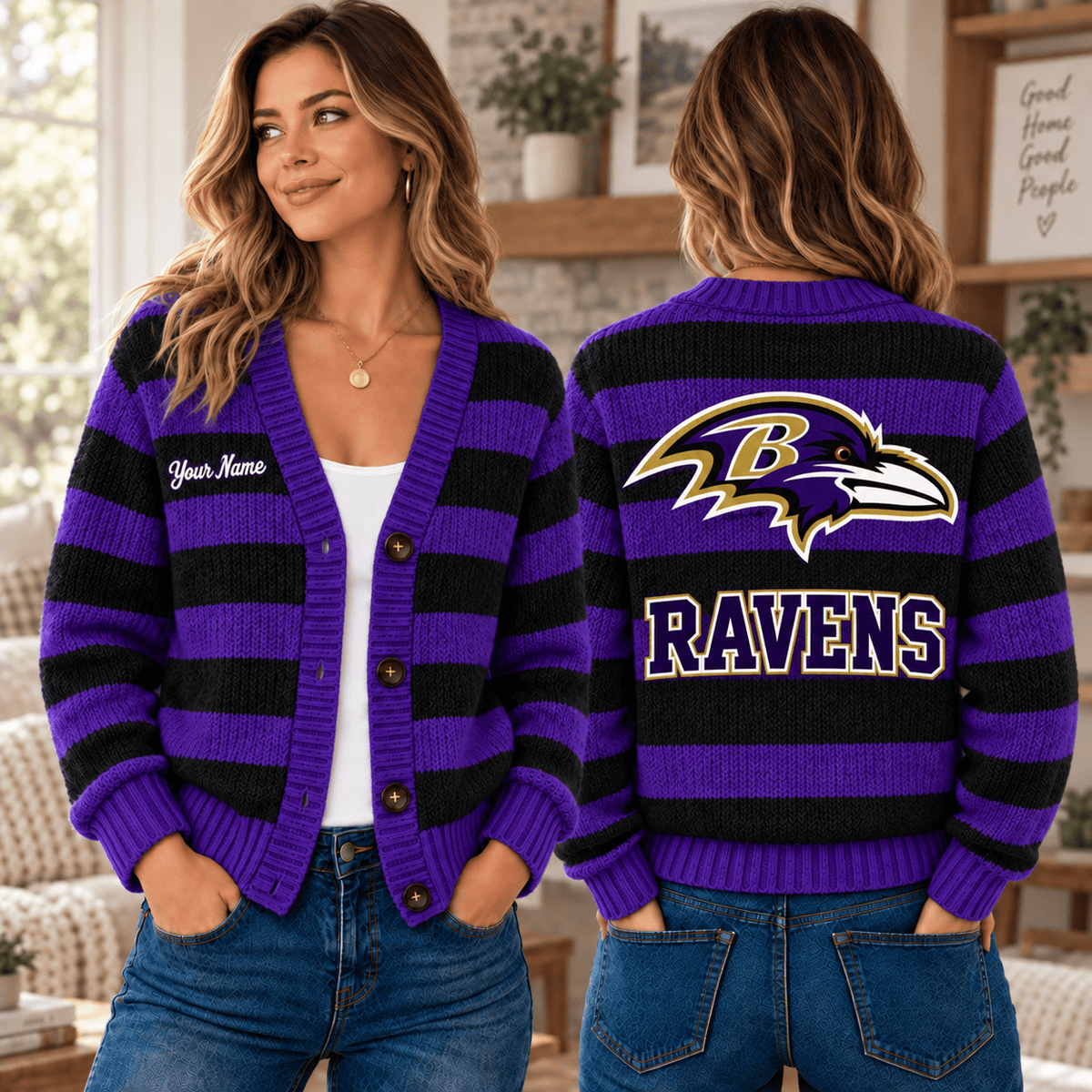 Baltimore Ravens NFL Ugly Cardigan Custom Name For Fan Main image