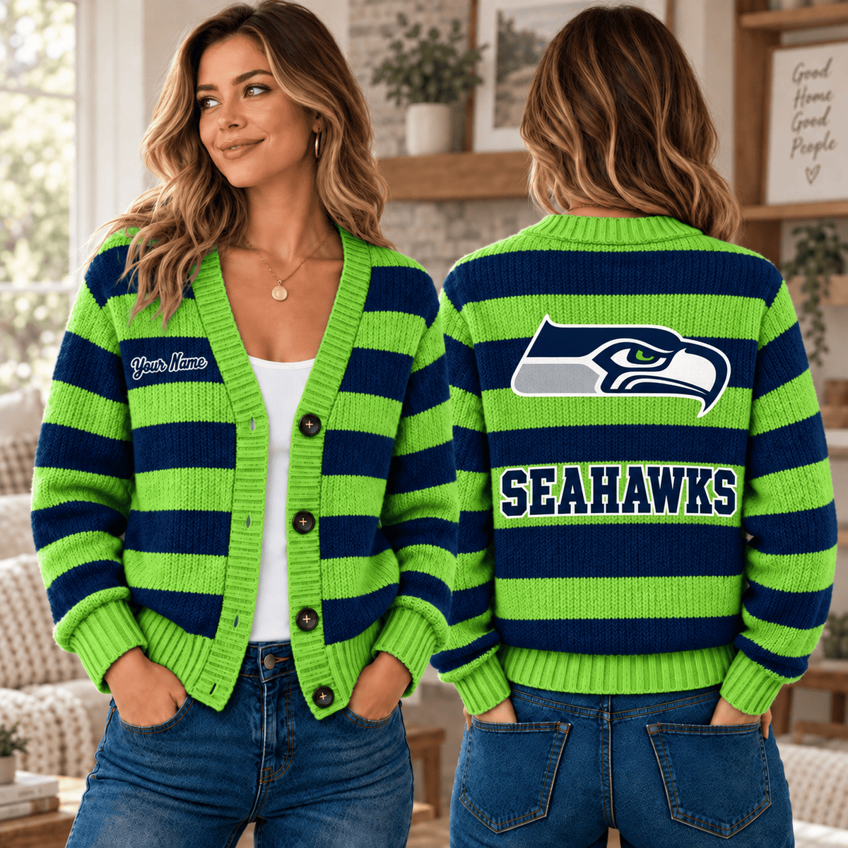Seattle Seahawks NFL Ugly Cardigan Custom Name For Fan Main image