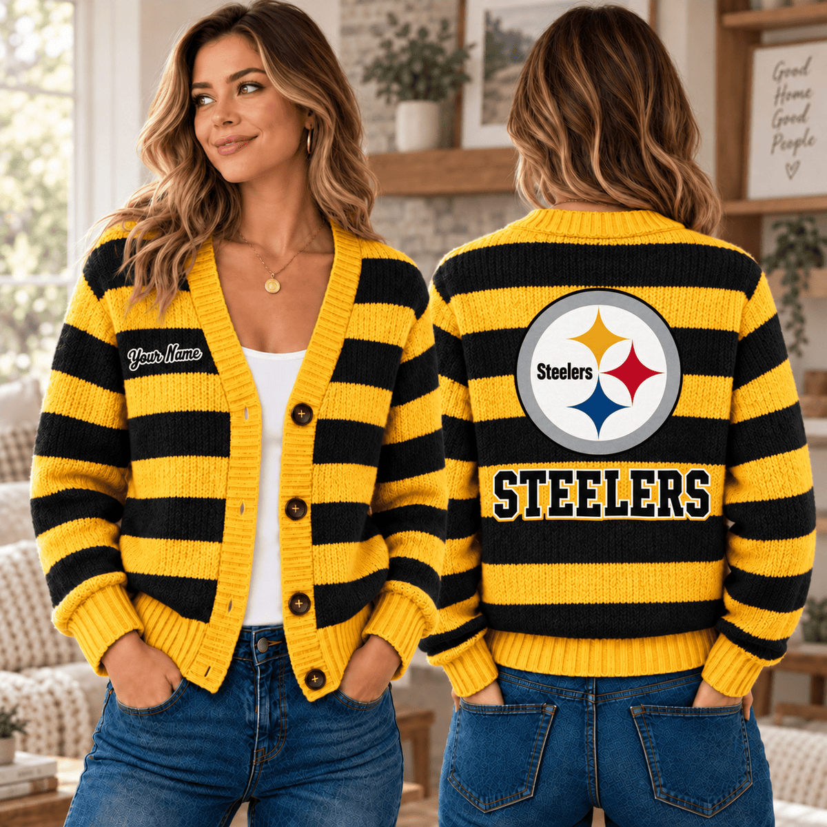 Pittsburgh Steelers NFL Ugly Cardigan Custom Name For Fan