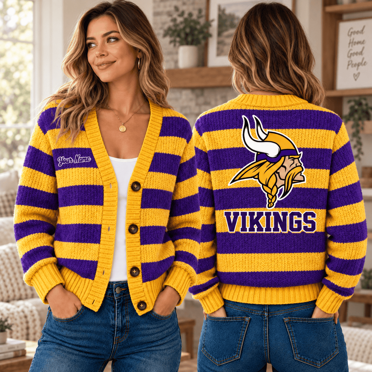 Minnesota Vikings NFL Ugly Cardigan Custom Name For Fan