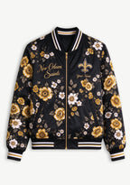 Women New Orleans Saints Floral Print Zip Up Jacket Custom Name For Fan