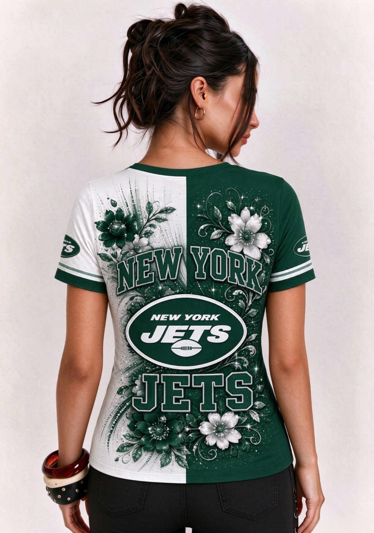Women New York Jets Floral Henley T-Shirt