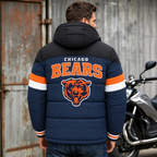 Chicago Bears Hooded Color Block Puffer Jacket  Custom Name Gifts For Fan