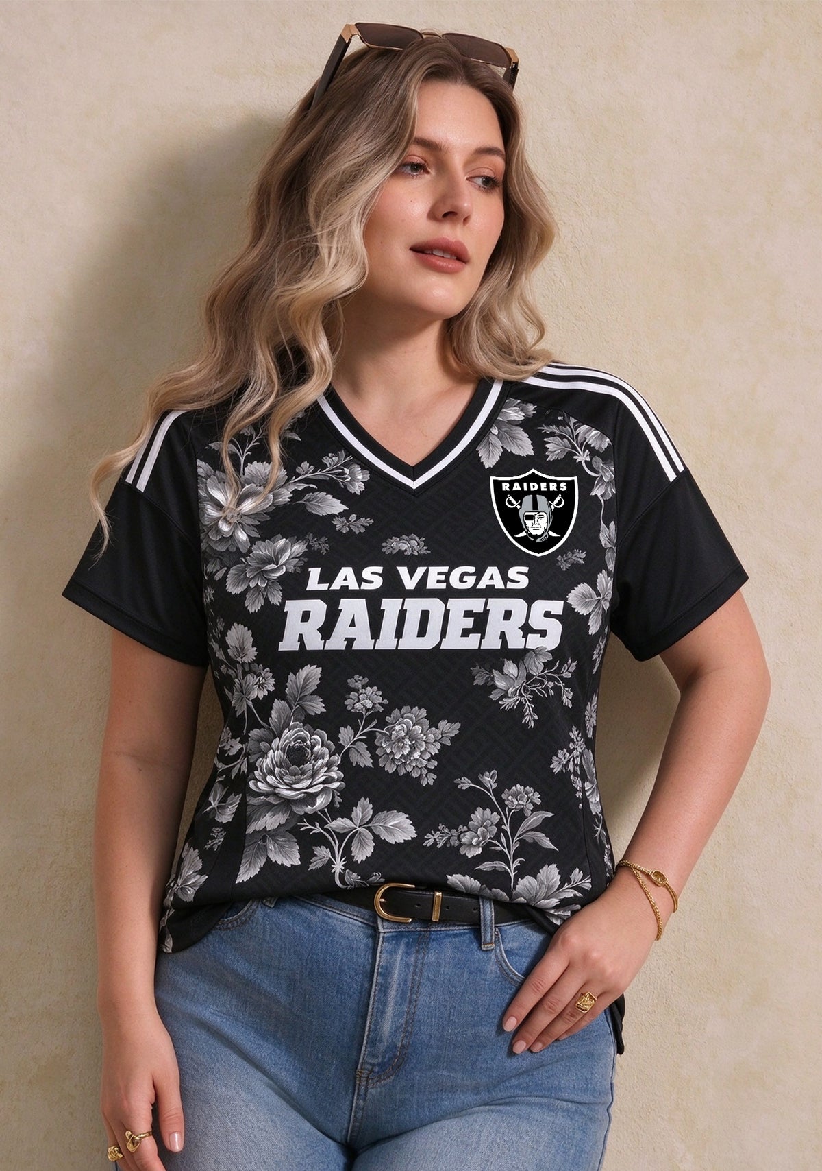 Women's Las Vegas Raiders Floral V-Neck T-Shirt