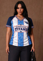 Women's Tennessee Titans Floral Baroque Striped V-Neck T-Shirt