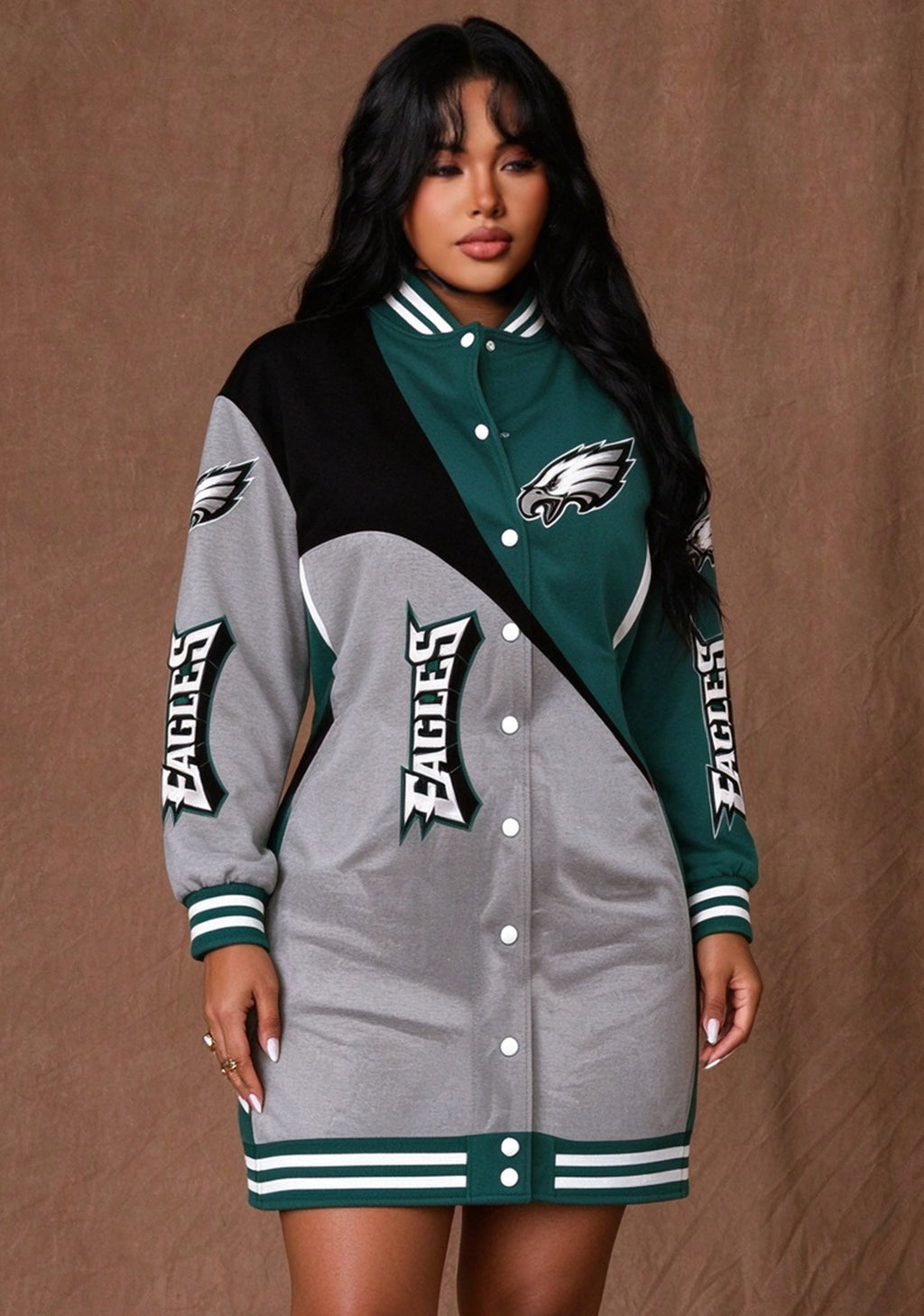 Women's Philadelphia Eagles Color Block Button Down Jacket Dress