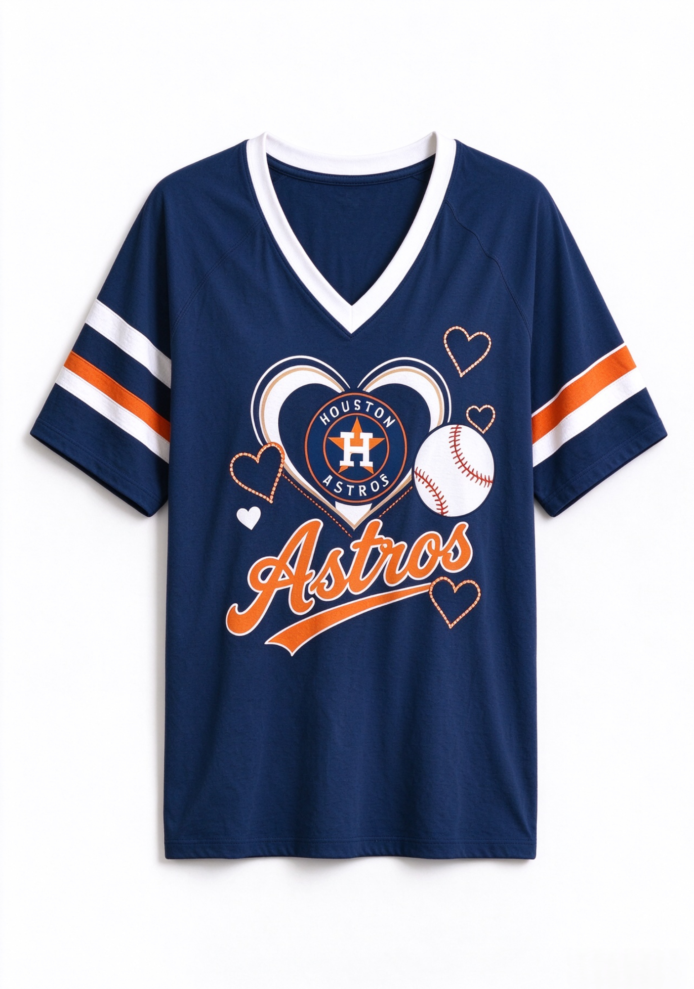 Women Houston Astros Heart Baseball Graphic V-Neck T-Shirt Secondary image