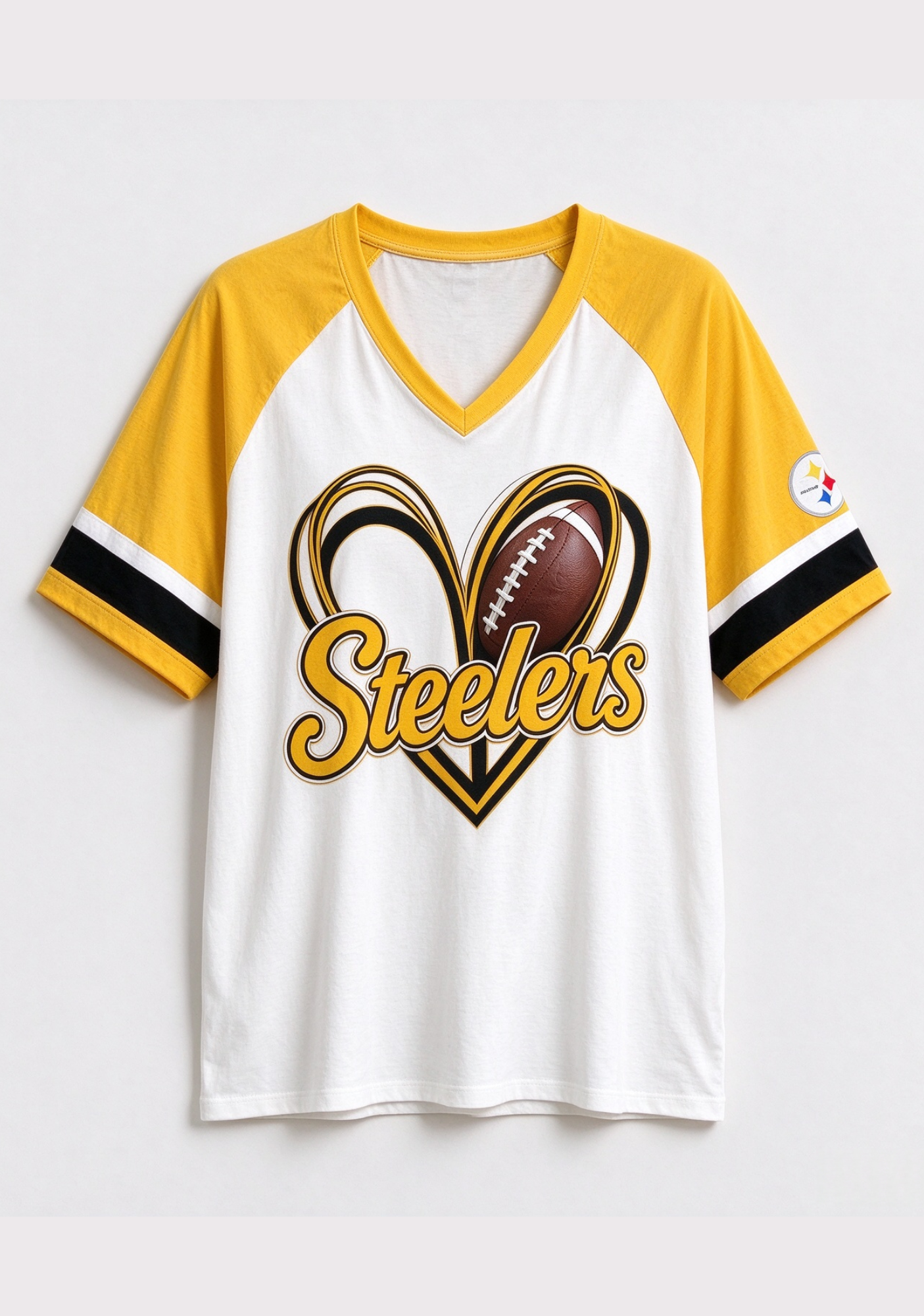 Women Pittsburgh Steelers Heart Graphic V-Neck Fan T-Shirt Secondary image
