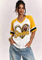 Women Pittsburgh Steelers Heart Graphic V-Neck Fan T-Shirt