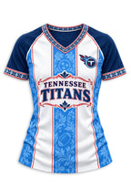 Women's Tennessee Titans Floral Baroque Striped V-Neck T-Shirt