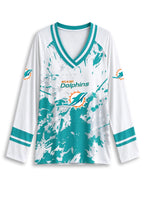 Women's Miami Dolphins Graphic V Neck Long Sleeve Shirt