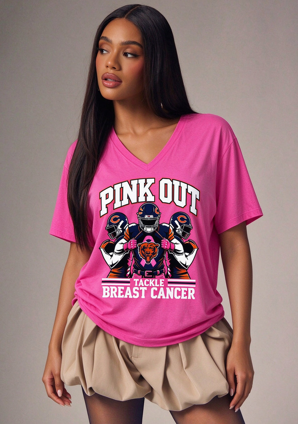 Chicago Bears Pink Out Tackle Breast Cancer Awareness V-Neck T-Shirt
